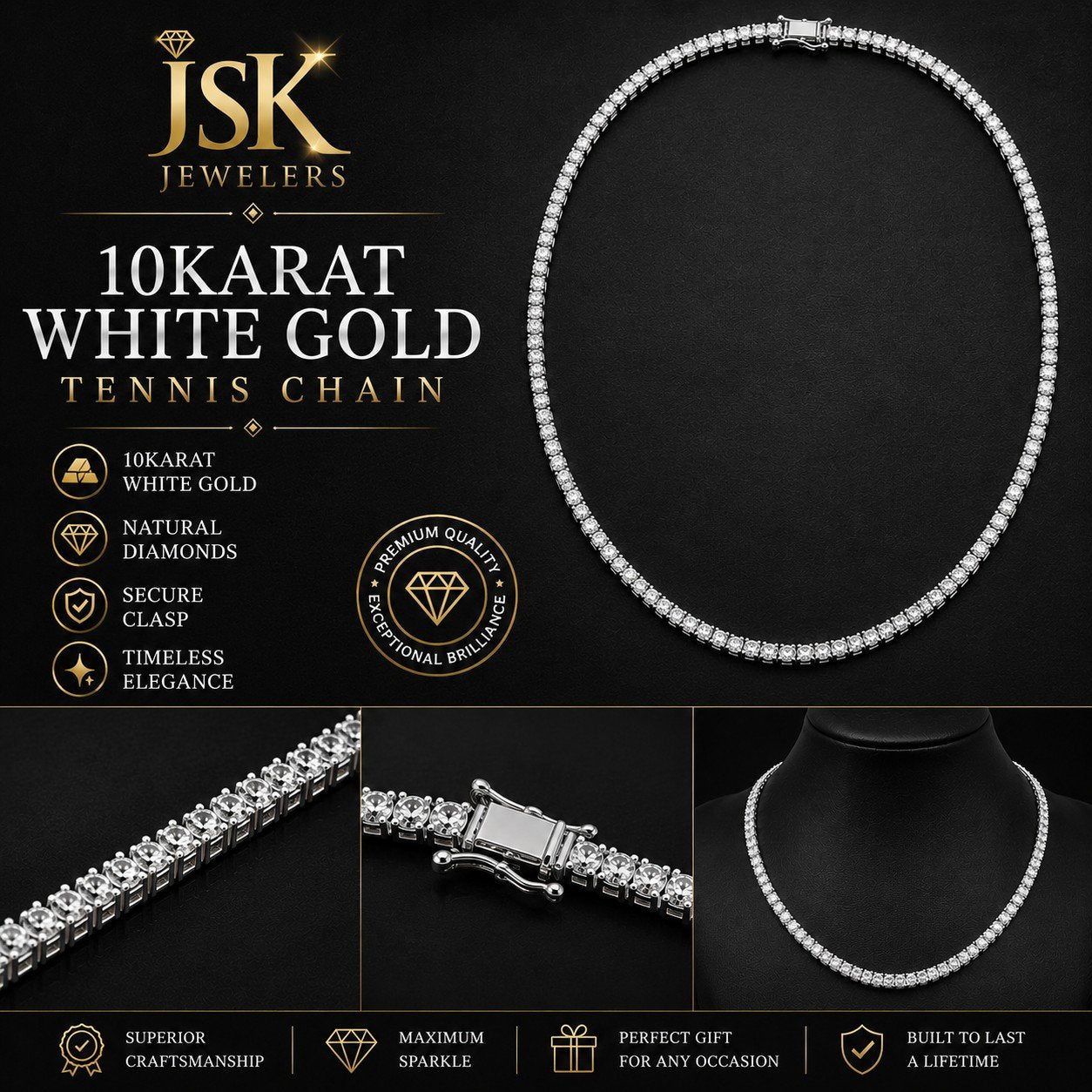 10K WHITE GOLD DIAMOND TENNIS CHAIN