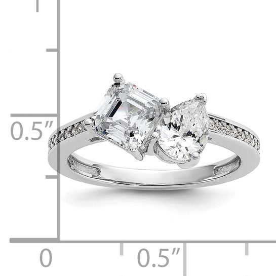 Cheryl M Sterling Silver Rhodium-plated Polished Pear and Square CZ Ring