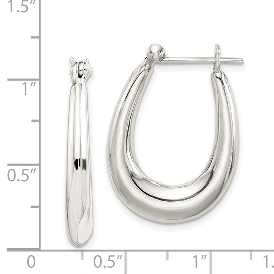 Sterling Silver Polished and Tapered Oval Hoop Earrings