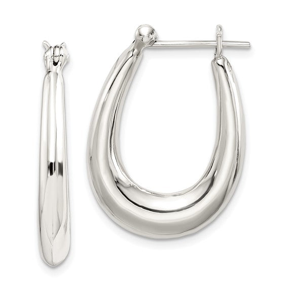 Sterling Silver Polished and Tapered Oval Hoop Earrings