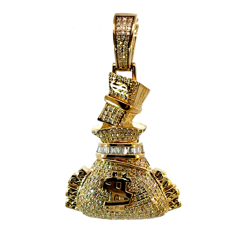 10K Yellow Gold Money Bag Pendant 1.00CTW of Natural Diamonds