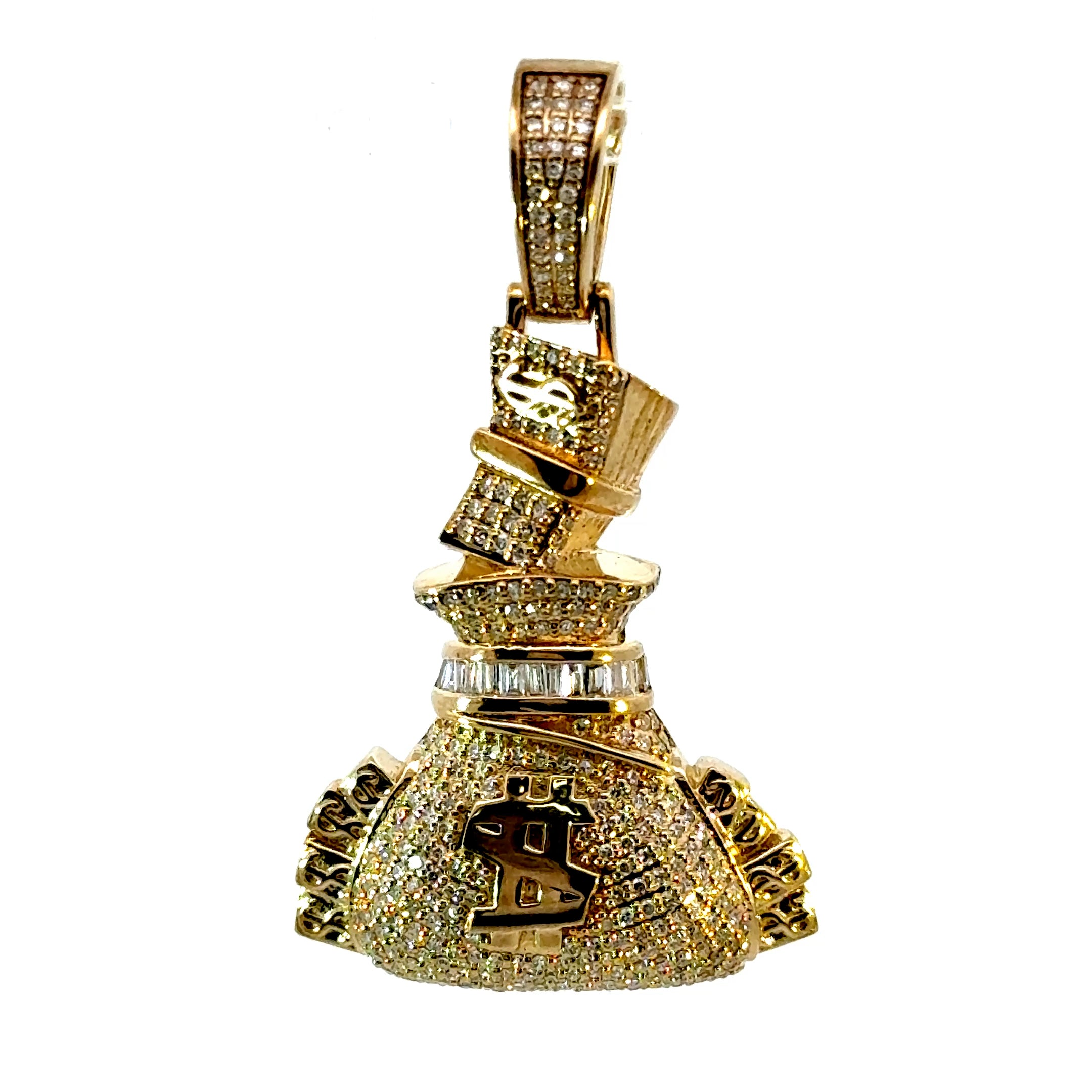 10K Yellow Gold Money Bag Pendant 1.00CTW of Natural Diamonds