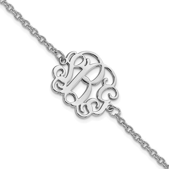 Rhodium-plated Polished Monogram Bracelet