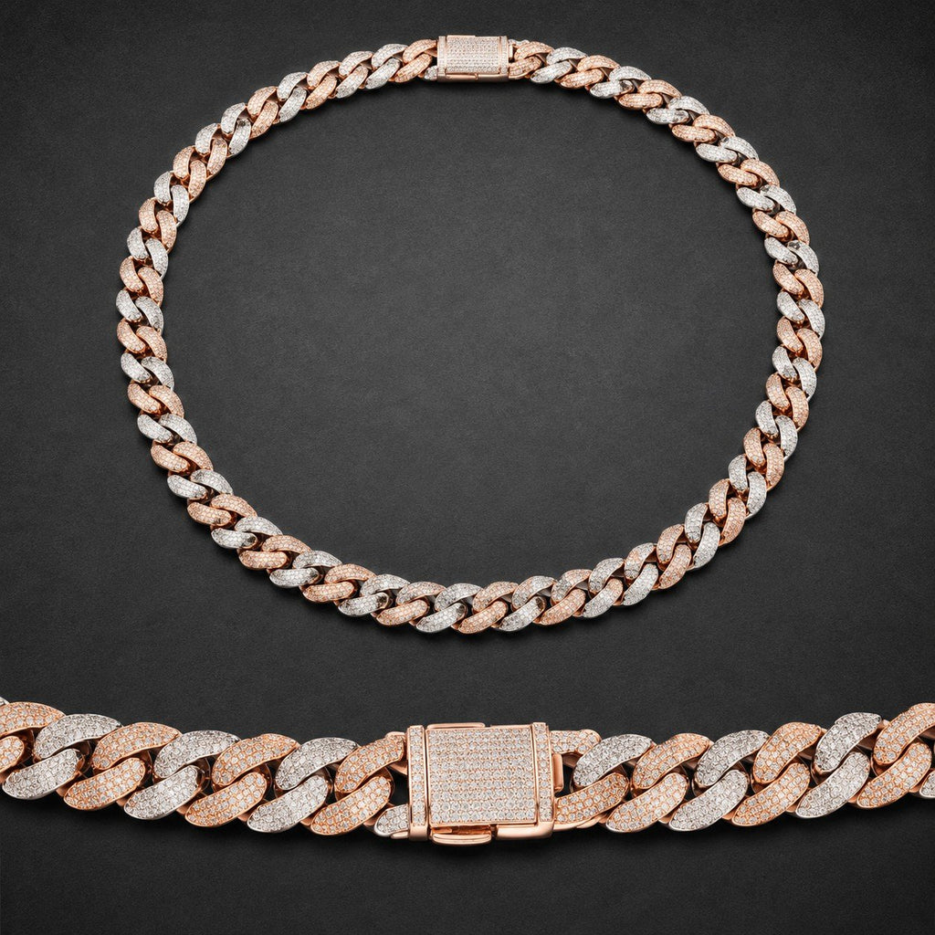 14K ROSE WHITE GOLD MIAMI CUBAN CHAIN WITH DIAMONDS