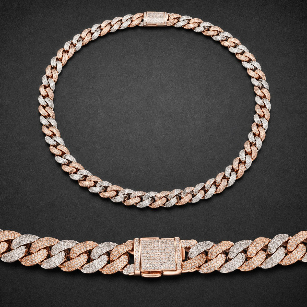 14K ROSE WHITE GOLD MIAMI CUBAN CHAIN WITH DIAMONDS