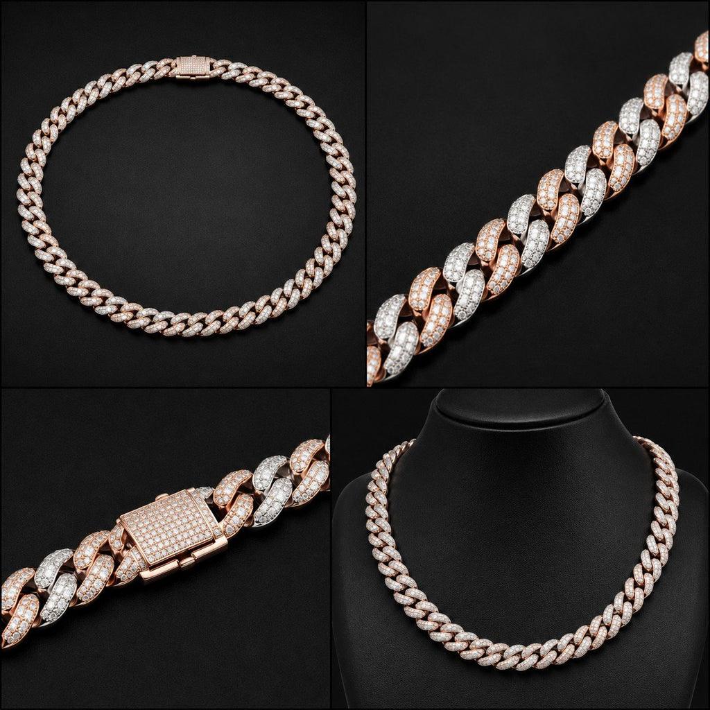 14K ROSE WHITE GOLD MIAMI CUBAN CHAIN WITH DIAMONDS
