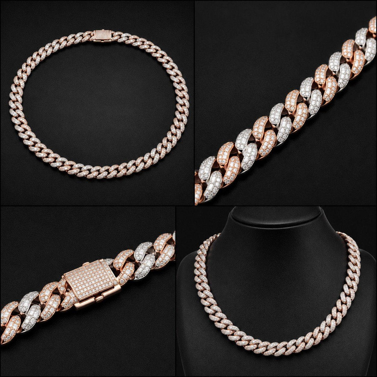 14K ROSE WHITE GOLD MIAMI CUBAN CHAIN WITH DIAMONDS
