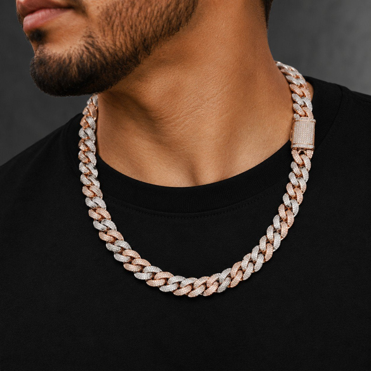 14K ROSE WHITE GOLD MIAMI CUBAN CHAIN WITH DIAMONDS