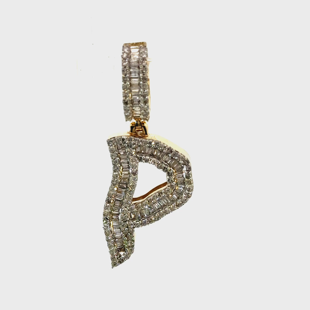 10K Yellow Diamond "P" CHARM with 0.94CTW Natural Diamonds
