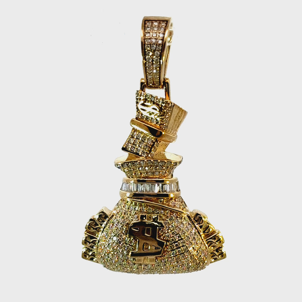 10K Yellow Gold Money Bag Pendant 1.00CTW of Natural Diamonds
